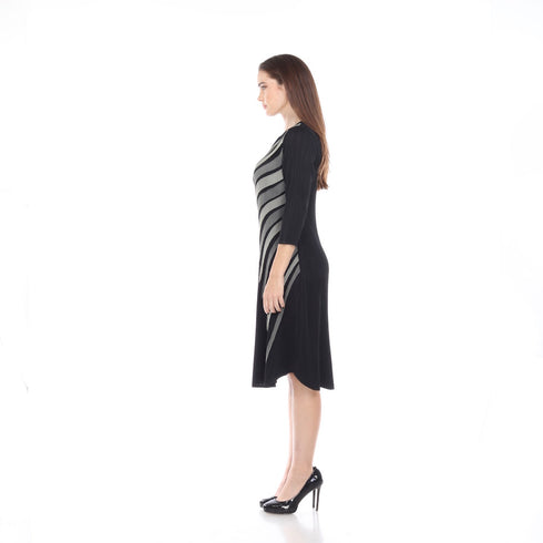 3/4 Sleeve Patched Pleated Dress - DR1024